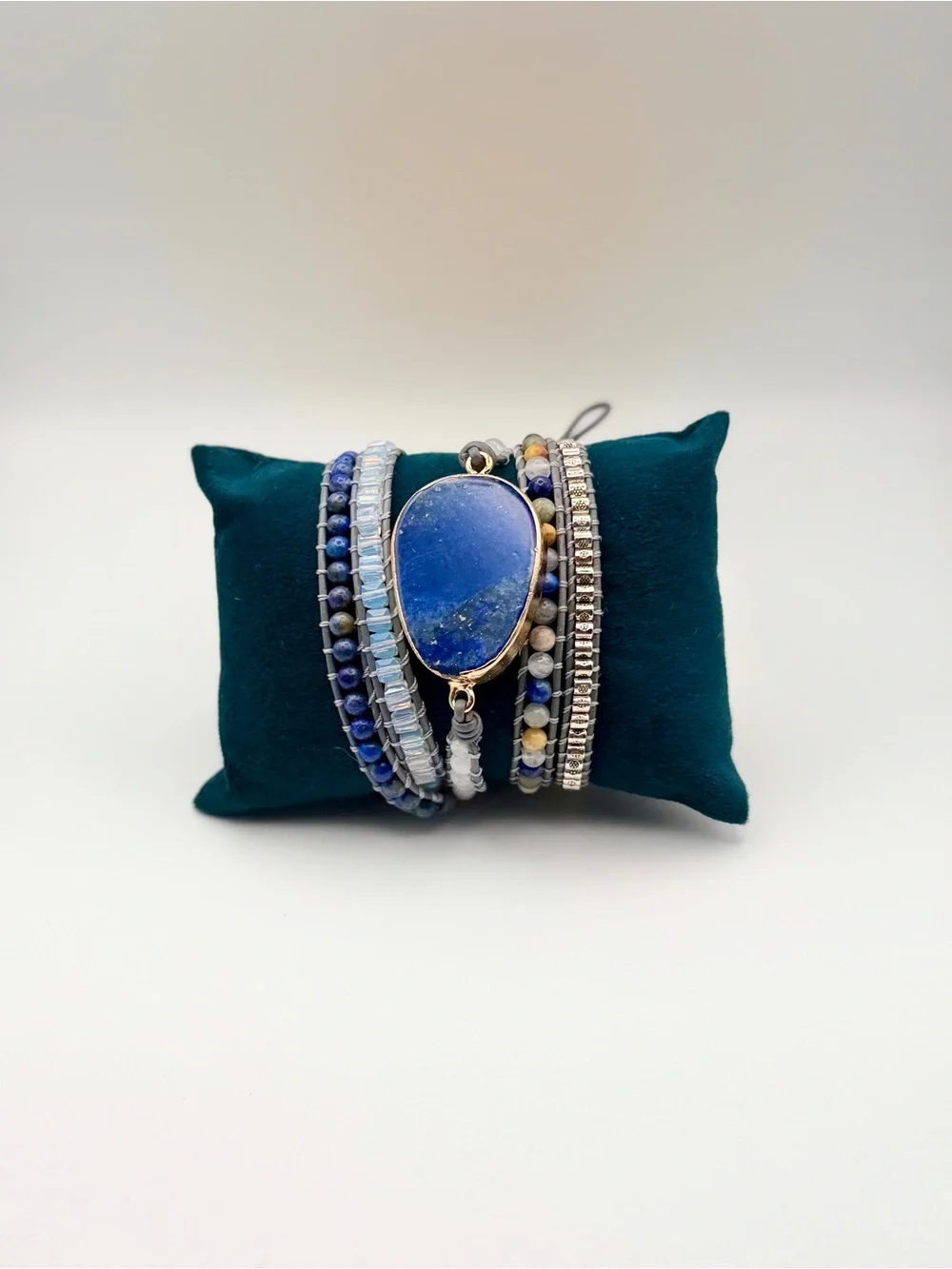 Artisan Lapis Blue Multi-Row Beaded Wrap Bracelet - Picture 9 of 10